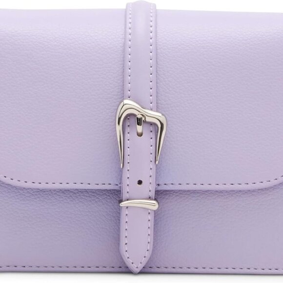 Chic Sculpted Buckle Flap Crossbody in Gentle Lavender - 7.3x2.2x5 Inches - Picture 1 of 5